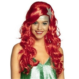 Parrucca da Sirena Lunga Rossa con Stella sulla Frangia