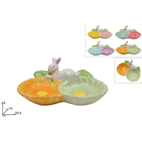 Vassoio Fiori In Ceramica 2 Posti Con Coniglio