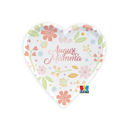 6 Piatti Cuore 22 x 22 cm Auguri Mamma