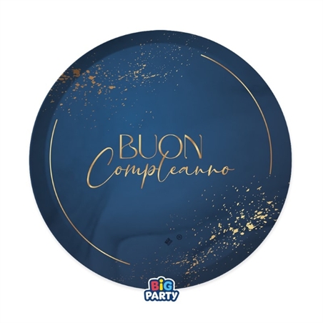 6 Piatti Ø 24 cm Buon Compleanno Blue Navy