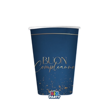 6 Bicchieri 250 cc Buon Compleanno Blue Navy