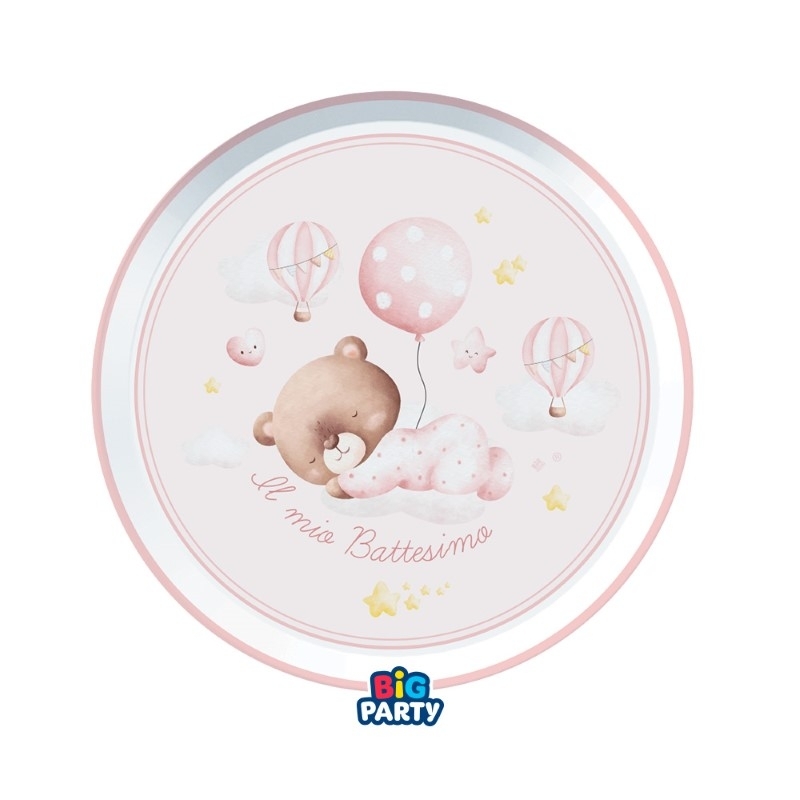 6 Piatti Ø 18 cm Battesimo Baby Bear Rosa