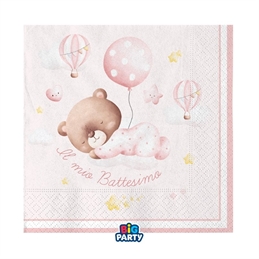 16 Tovaglioli 33 x 33 cm Battesimo Baby Bear Rosa