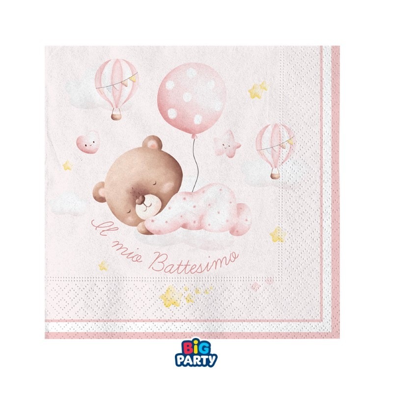 16 Tovaglioli 25 x 25 cm Battesimo Baby Bear Rosa