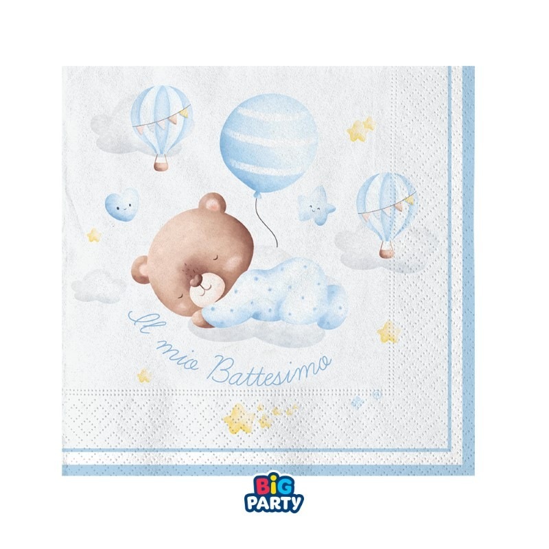 16 Tovaglioli 25 x 25 cm Battesimo Baby Bear Celeste