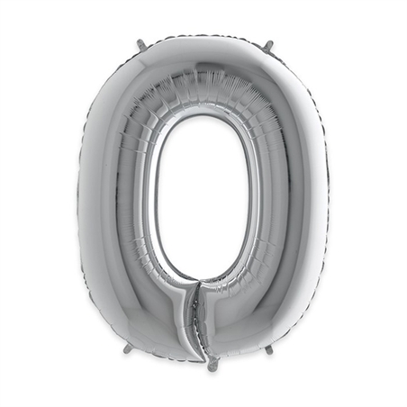 Palloncino Mylar Numero 0 cm. 102 (40") Argento