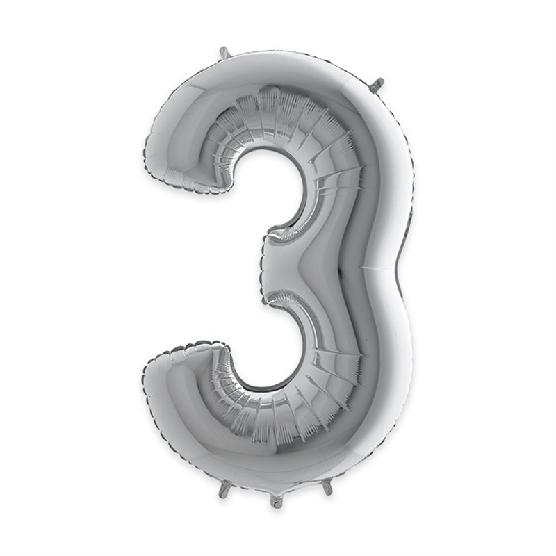 Palloncino Mylar Numero 3 cm. 102 (40") Argento