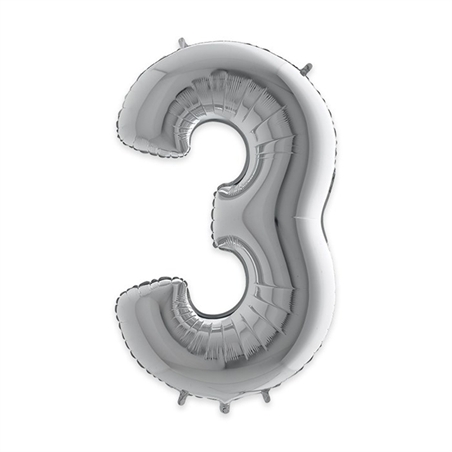 Palloncino Mylar Numero 3 cm. 102 (40") Argento