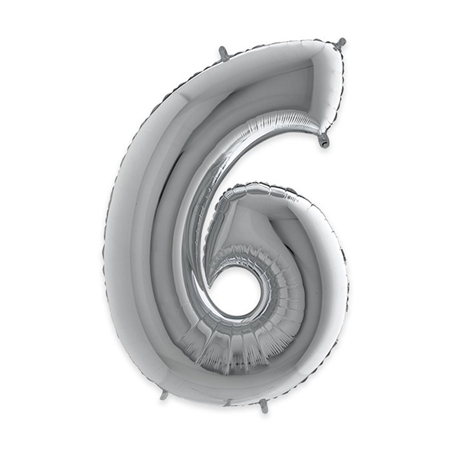 Palloncino Mylar Numero 6 cm. 102 (40") Argento
