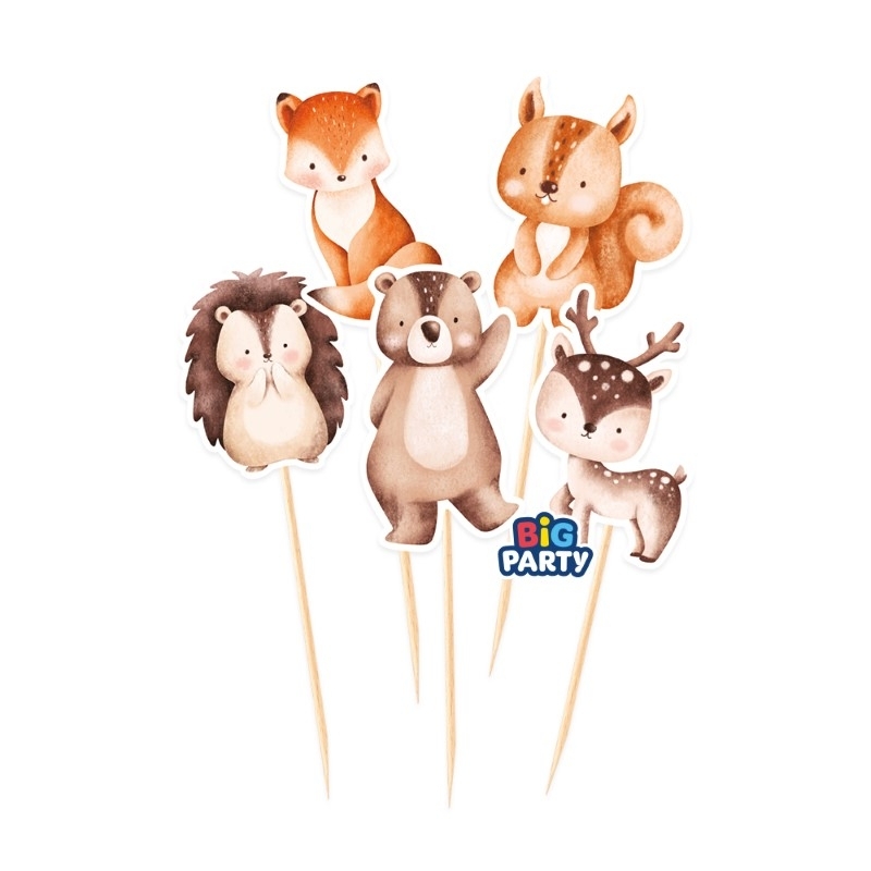 5 Mini Cake Topper Sagomati in carta Wood Animals