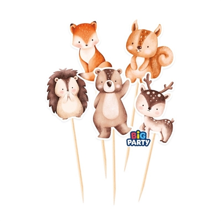 5 Mini Cake Topper Sagomati in carta Wood Animals