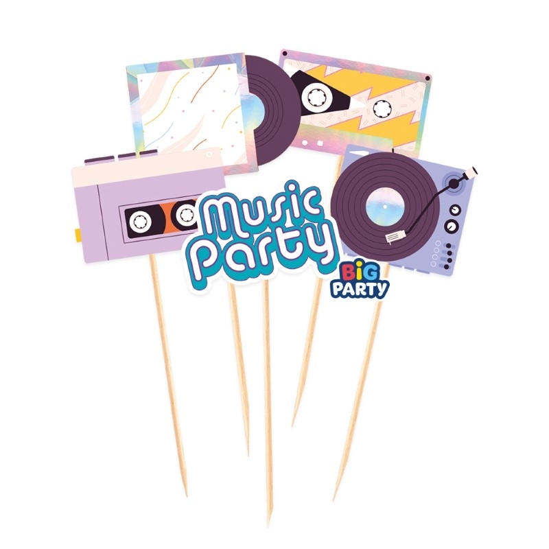 5 Mini Cake Topper Sagomati in carta Music Party