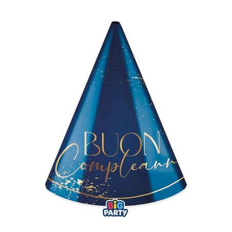 6 Cappellini Cono Buon Compleanno Blue Navy