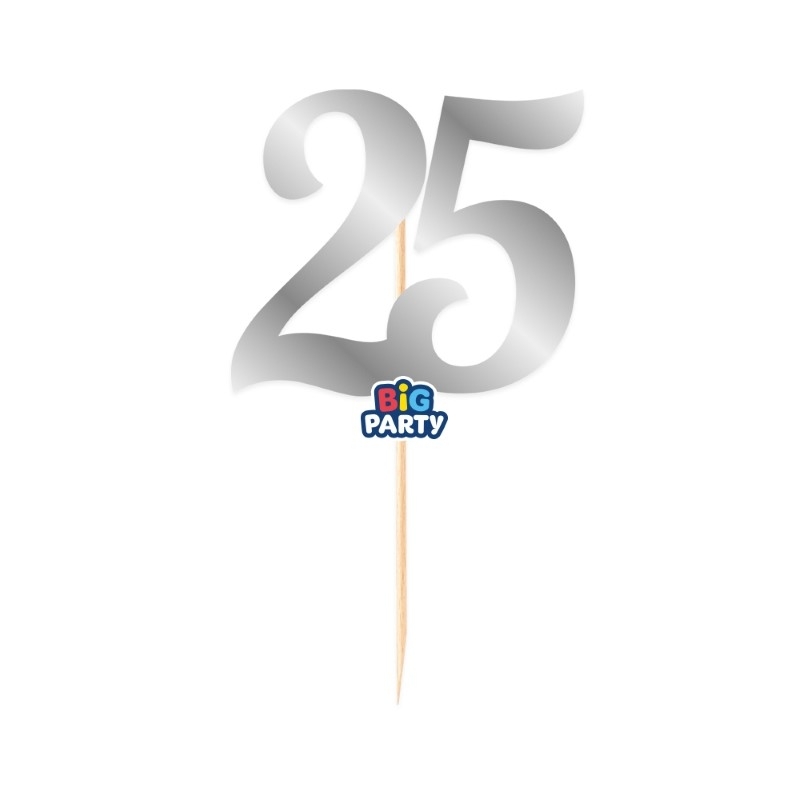 Mini Cake Topper in carta Silver Metal Numero 25