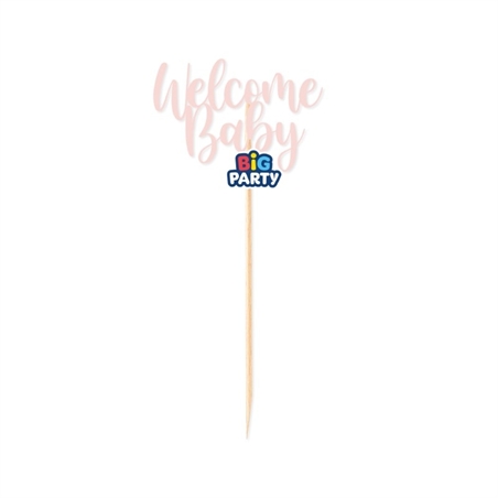 Mini Cake Topper in carta Welcome Baby Pink