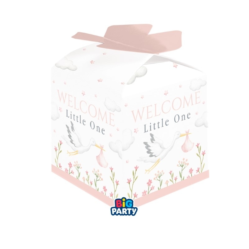 10 Scatoline Portaconfetti Cubetto con Fiocco in carta 5 x 7 x 5 cm Welcome Little One Pink