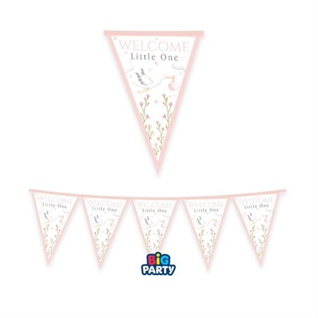 Festone Bandierine in cartoncino 300 x 30 Welcome Little One Pink