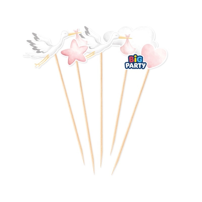 5 Mini Cake Topper Sagomati in carta Welcome Baby Pink