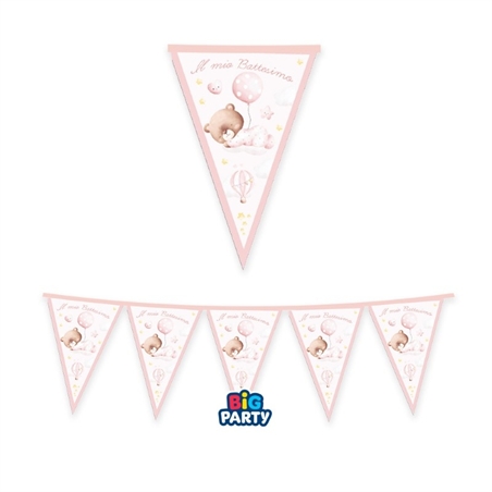Festone Bandierine in cartoncino 300 x 30 Battesimo Baby Bear Rosa