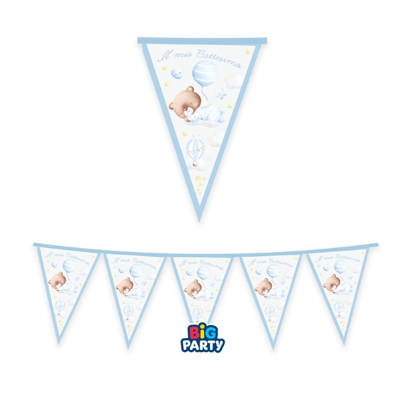 Festone Bandierine in cartoncino 300 x 30 Battesimo Baby Bear Celeste