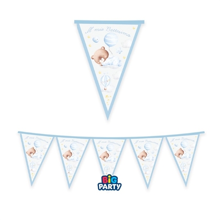 Festone Bandierine in cartoncino 300 x 30 Battesimo Baby Bear Celeste