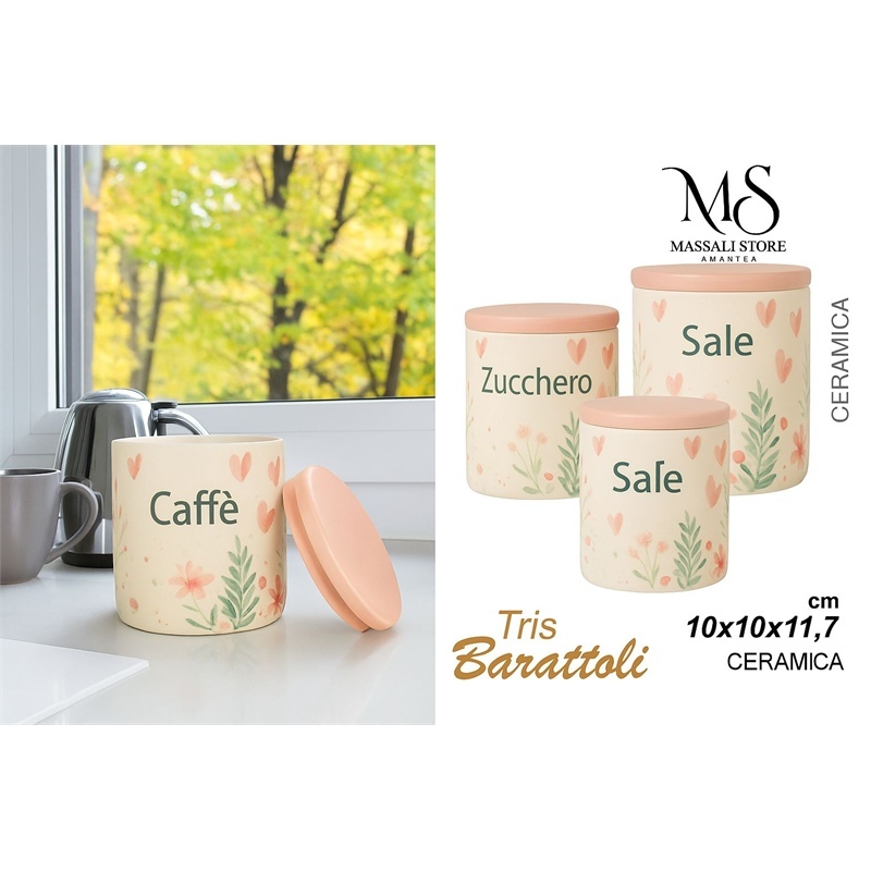 Tris Barattoli In Ceramica Cuori