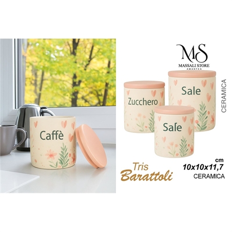 Tris Barattoli In Ceramica Cuori