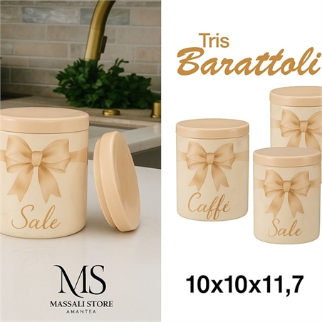 Tris Barattoli In Ceramica Fiocco