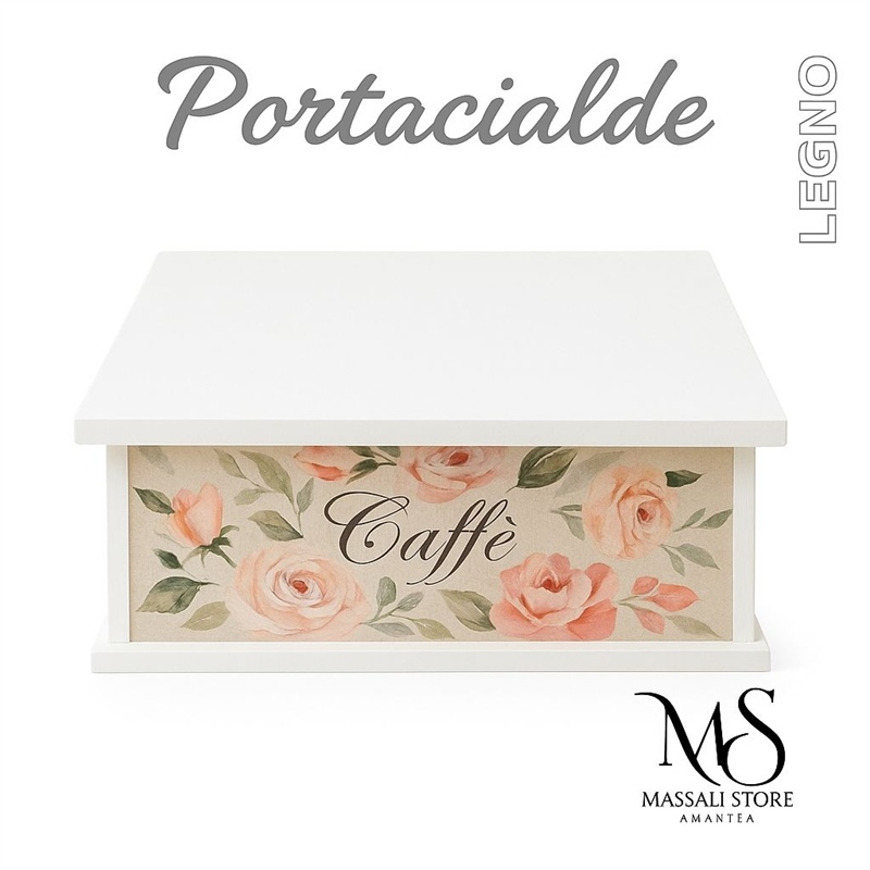 Porta Cialde In Legno Bianco Floreale