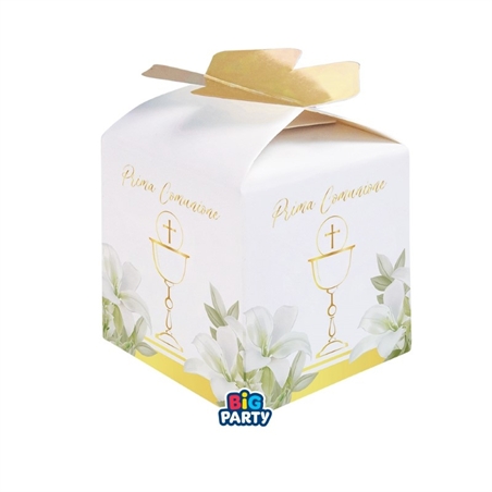 10 Scatoline Portaconfetti Cubetto con Fiocco in carta 5 x 7 x 5 cm Comunione Geometric