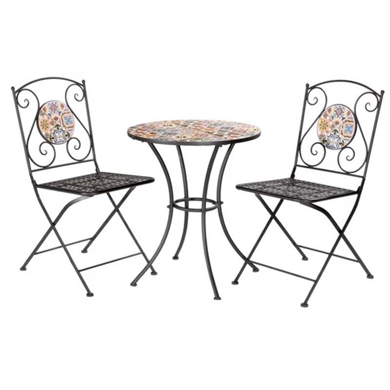 Set Tavolo Tondo Mosaico 2 Sedie Flower