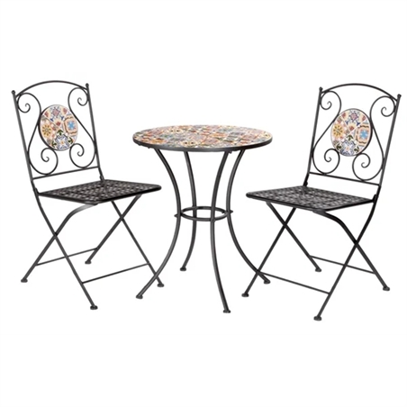 Set Tavolo Tondo Mosaico 2 Sedie Flower