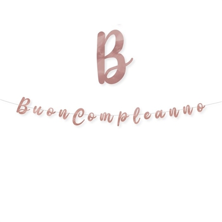 Festone Scritta Italic 300 x 15 cm Buon Compleanno Rose Gold Metal