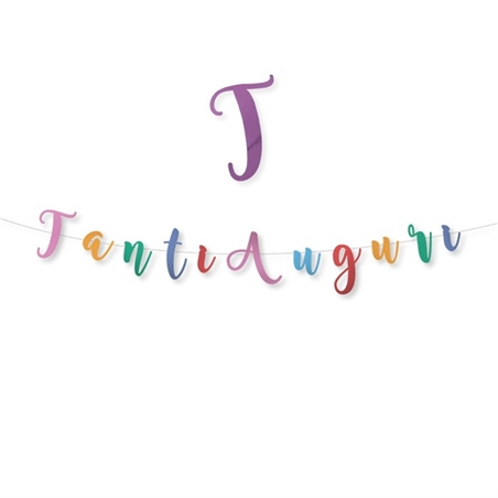 Festone Scritta Italic 300 x 15 cm Tanti Auguri Assortito Metal