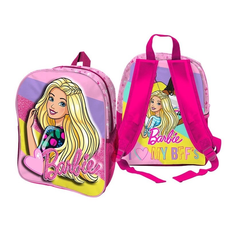 Zaino asilo 3D Barbie in tessuto rosa 26x31x10 cm