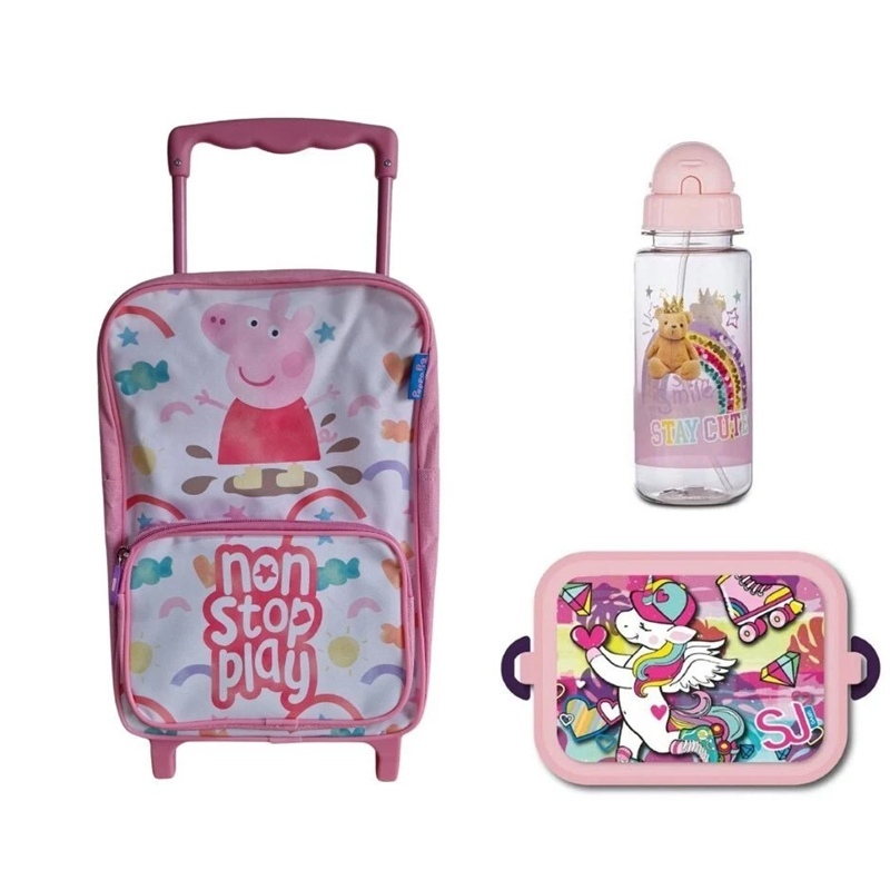 Zaino Trolley Asilo Peppa Pig + borraccia e porta merenda