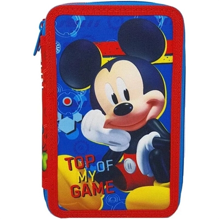 Astuccio Scuola 3 Zip Mickey Mouse Completo Di Colori Topolino Bambino Bimbo