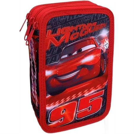 Astuccio Scuola 3 Zip Cerniere Cars Rosso Completo Di Colori Bimbo Bambino