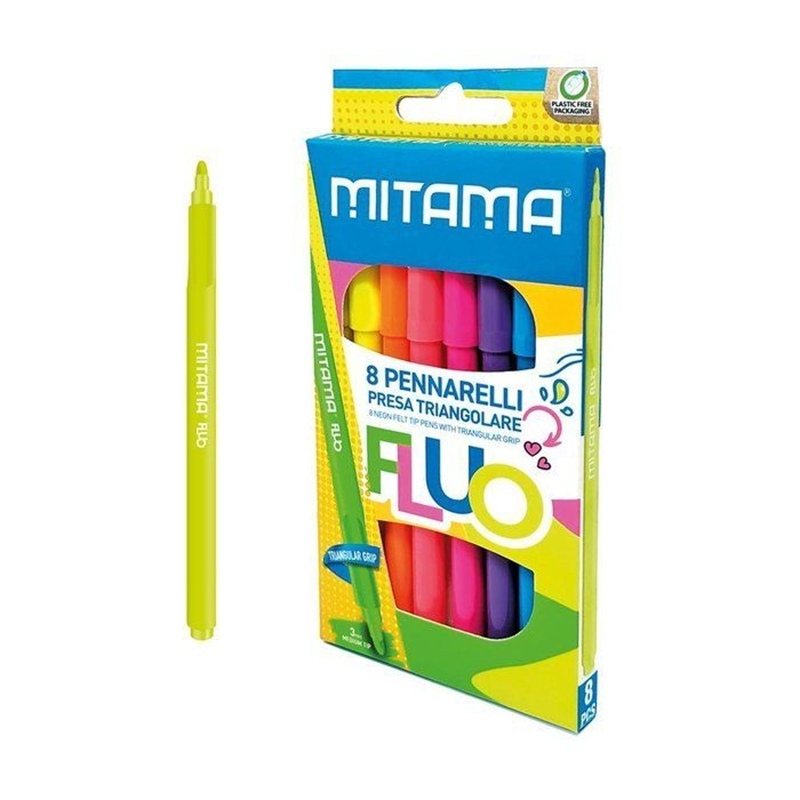 Pennarelli Fluo presa Triangolare, punta fine 8 pz