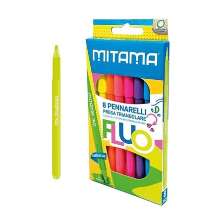 Pennarelli Fluo presa Triangolare, punta fine 8 pz