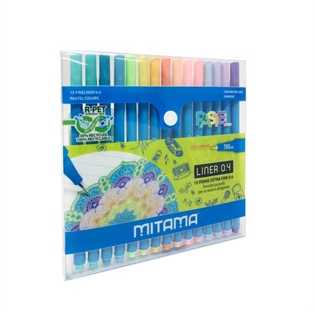 Mitama Penna Liner Extra Fine 0.4 Colori Pastelloi con astuccio da 15pz