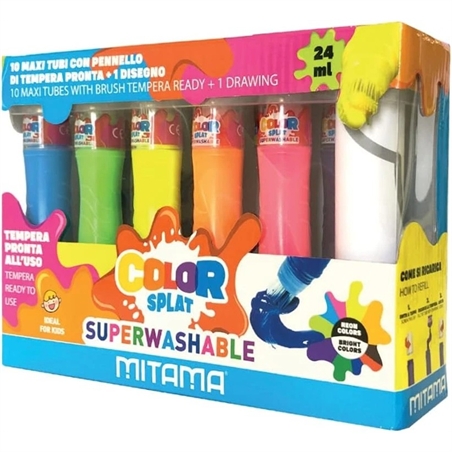 ColorSplat 10 Maxi Tubi Con Pennello Di Tempera Pronta  Lavabili