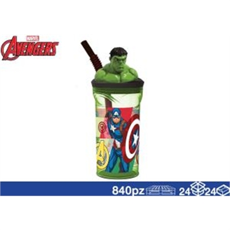 Bicchieri 3D Con Cannuccia 360 Ml Avengers Hulk