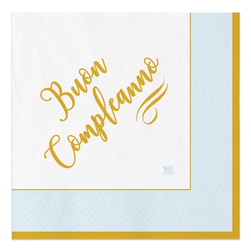 Tovaglioli 33x33 cm Buon Compleanno Chic Celeste 20 pezzi