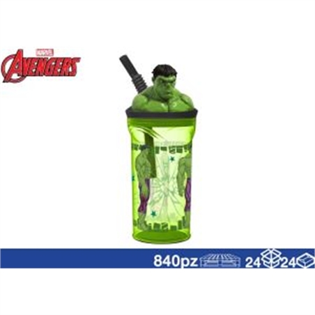 Bicchiere 3D Con Cannuccia Avengers Hulk 360 ML