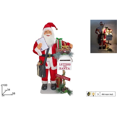 Babbo Natale Con Casetta Postale Con Musica E Luci 100 Cm