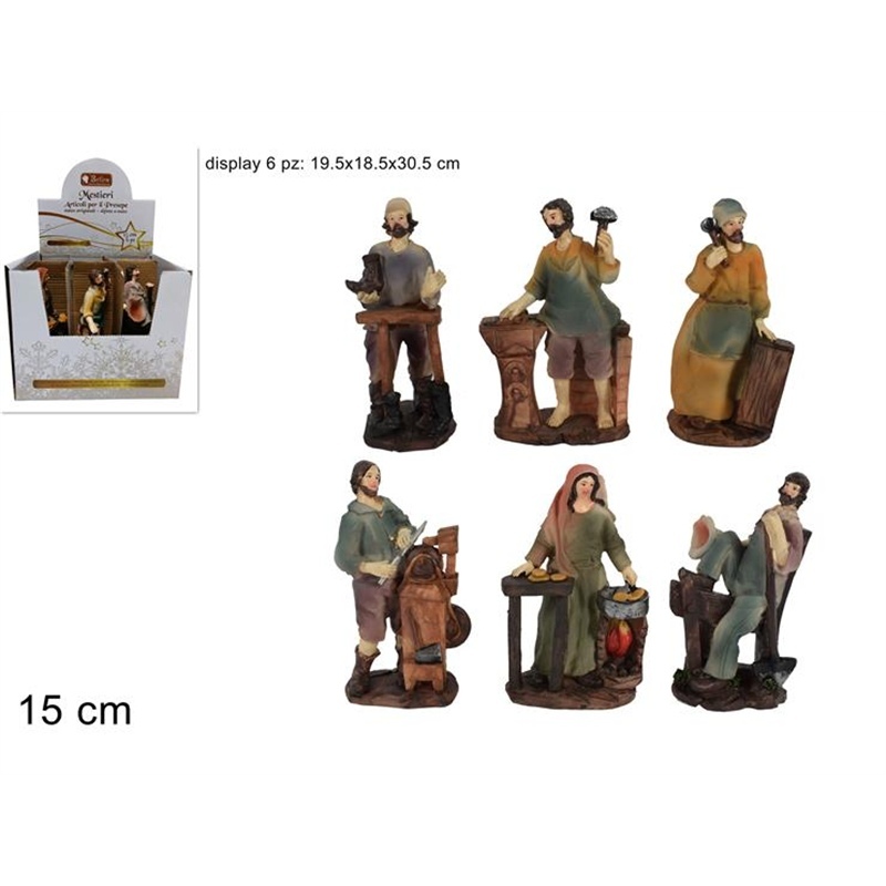 Pastori Con Mestieri 15 Cm Colori Chiari Assortiti