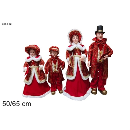 Famiglia Natalizia Set 4 Pezzi Con Abito Rosso 50/60 Cm