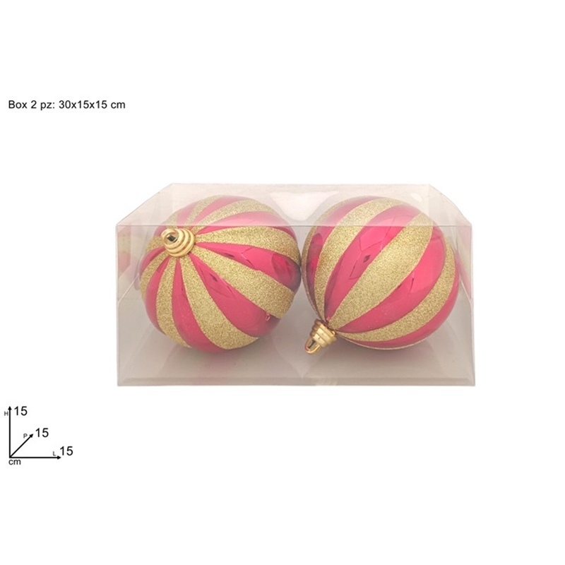 Palle 15 Cm Rosse Glitter Oro In Box Pvc