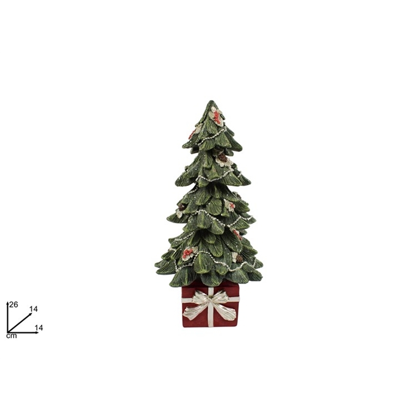 Albero Su Pacco Natalizio Dono Glitter 26 Cm